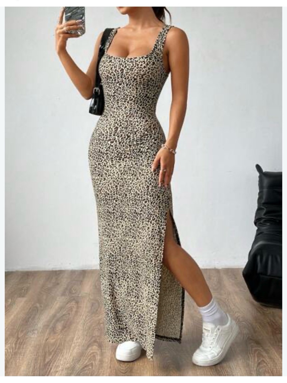 SHEIN Leopard Print Maxi Dress in Brown and Black